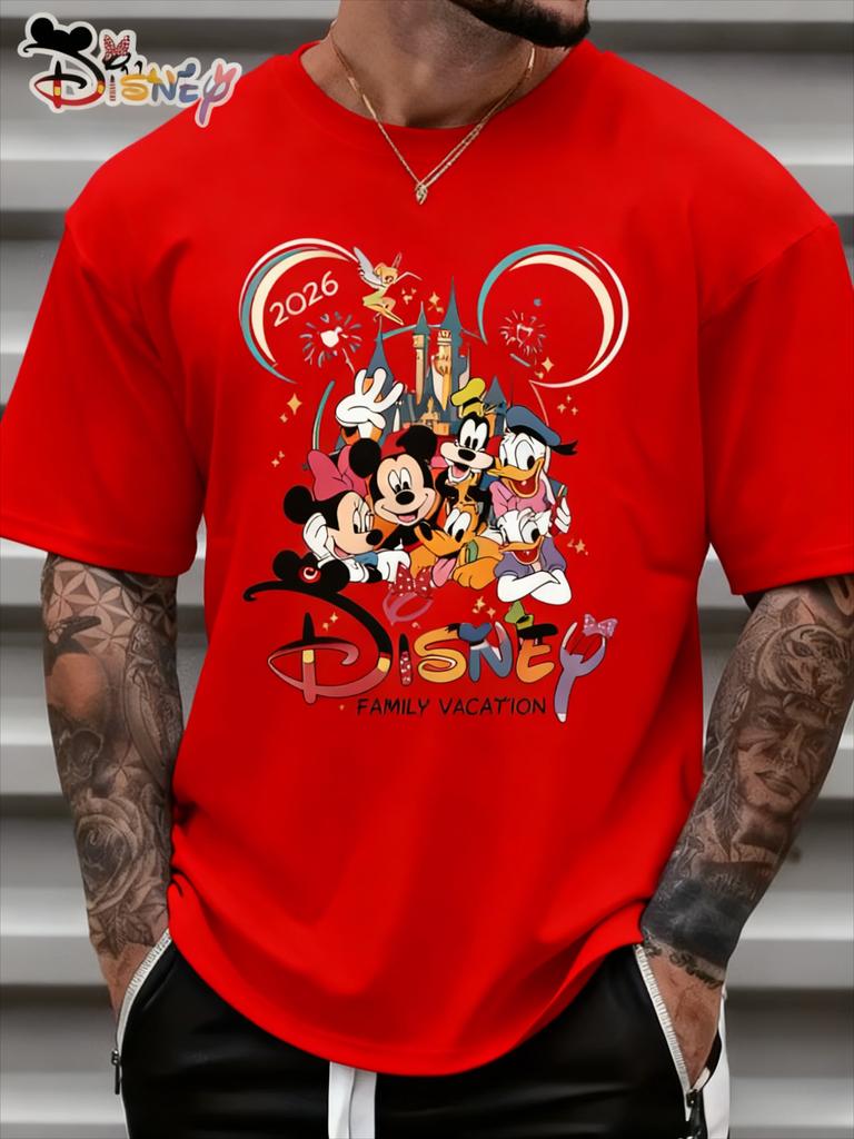 T-shirt con Stampa Cartone Animato Castello Disney Estate 2026 Harajuku Larga Casual Manica Corta Top Uomo Donna