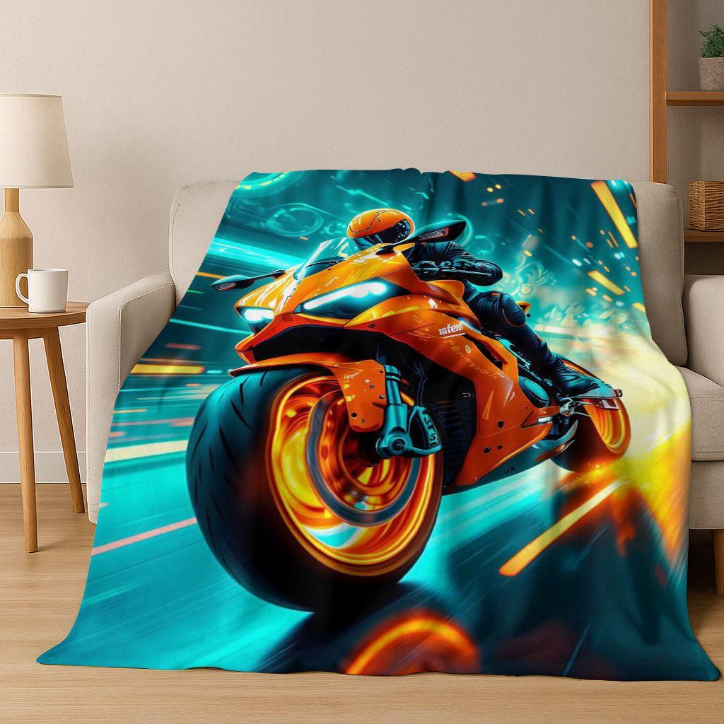 Personalized Motorcycle Rider Motorbike Art Flannel Blanket,Cozy Soft Throw Blanket for Home Bedroom Bed Sofa Picnic Cover Gift