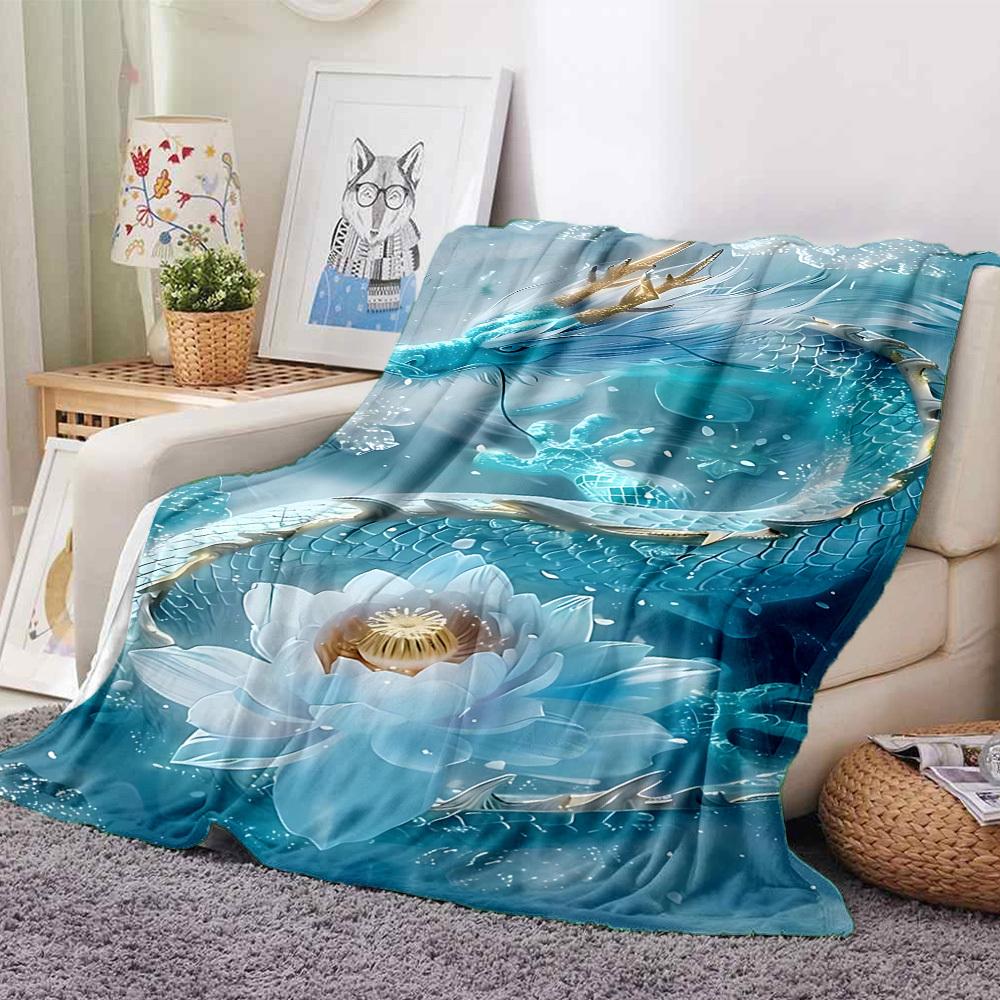 1pc Dragon, Lotus Flower Blanket - Perfect Gift for Birthdays, Christmas & Halloween- Soft, Warm & Versatile Yy250909104