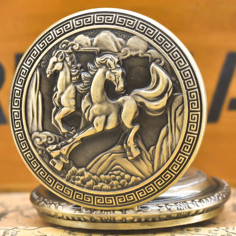 Classic Western Riding Cowboy Horse Quartz Pocket Watch Retro Men's Women's Necklace Pendant Gift