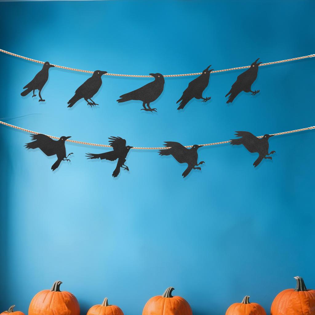 Halloween Raven Decorations 10 Pcs Set 3D Hanging Black Birds Ornaments for Spooky Party Decor Haunted House Theme