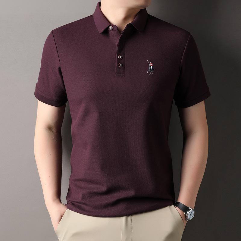 Polo cu mânecă scurtă casual, ușor și matur pentru bărbați, cu broderie, culoare uni, cu guler, brodat la bază