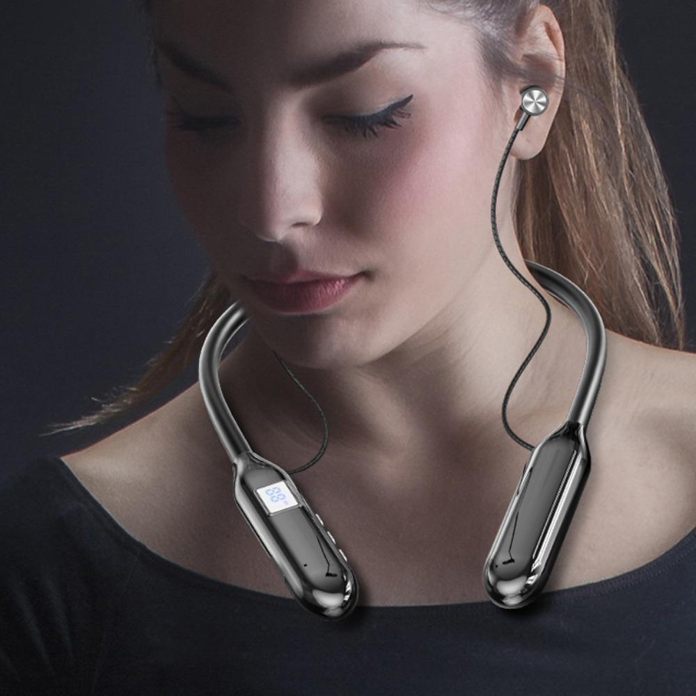 Digital Display Wireless Bluetooth Earphones Neck Mounted Sports Headsets  Business