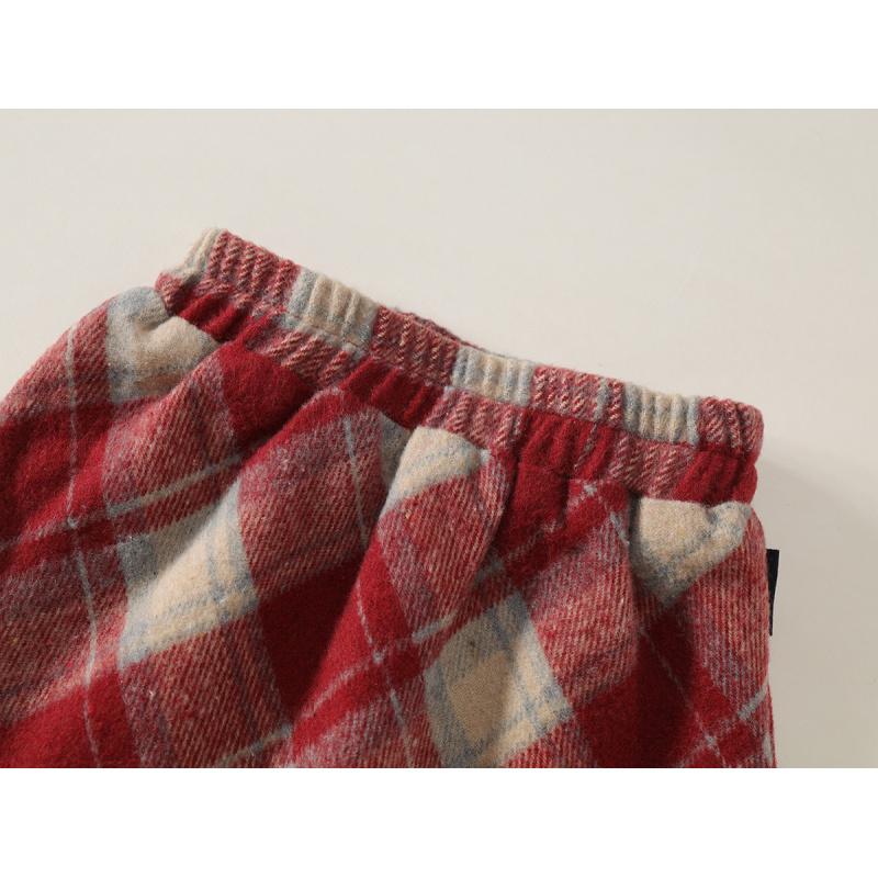 Girls' Woolen Skirt Autumn New Korean Style Red Vintage Plaid A-line Skirt for Young Children