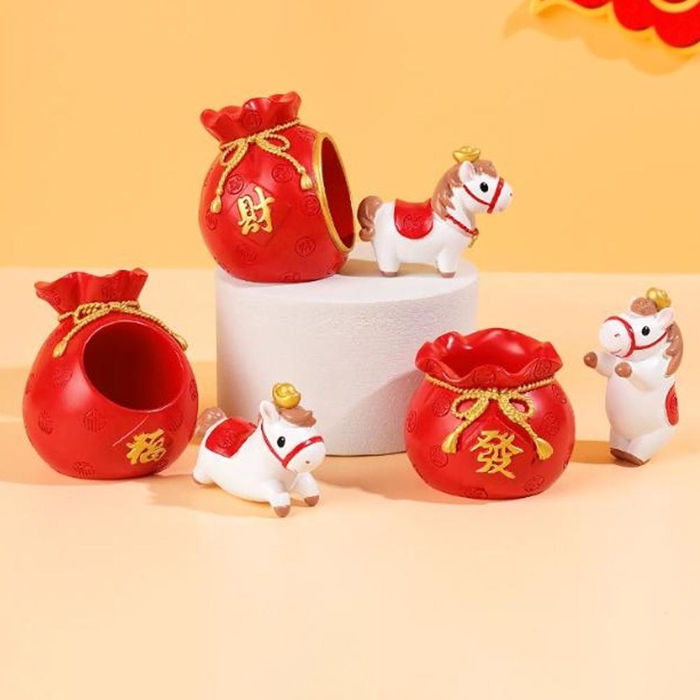 2026 Chinese Horse New Year Decor Red Envelope Resin Desktop Ornament Cute Lucky Horse Figurine Wealth Fortune Home Office Decor