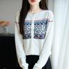 2026 Autumn Women's Color Block Wool Knitwear Cardigan - Japanese & Korean Style, Round Neck, Jacquard, Thin Long Sleeve Sweater.