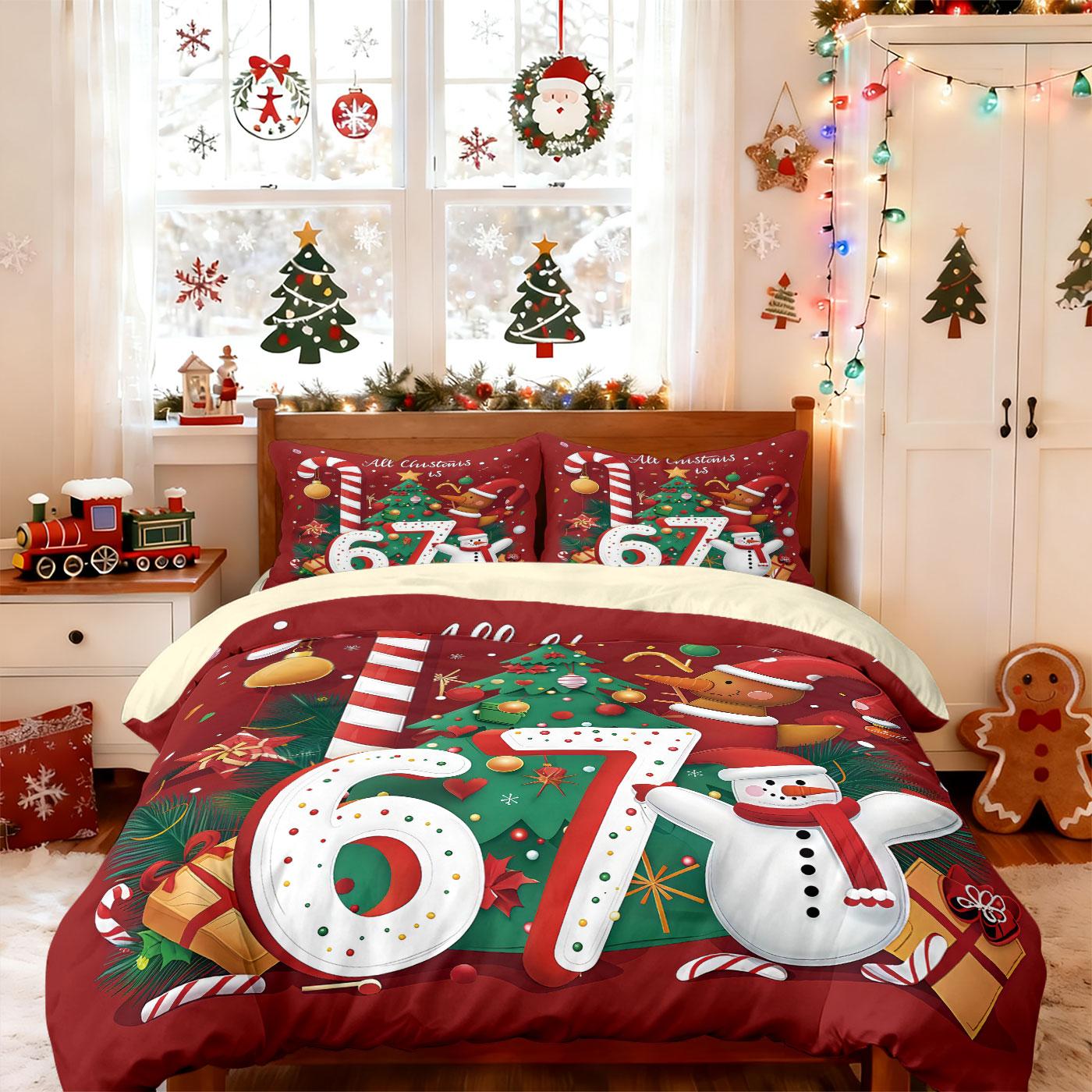 

3pcs Merry Christmas 67 element printed coreless duvet cover set, multi size bedroom bedding holiday decoration machine washable 135x200cm-EU-Single&set