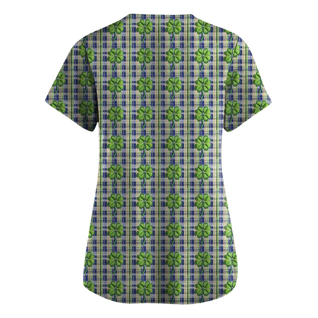 Women's Loose And Casual Printed Uniform Work Uniform V-Neck Pocket Protective Uniform
