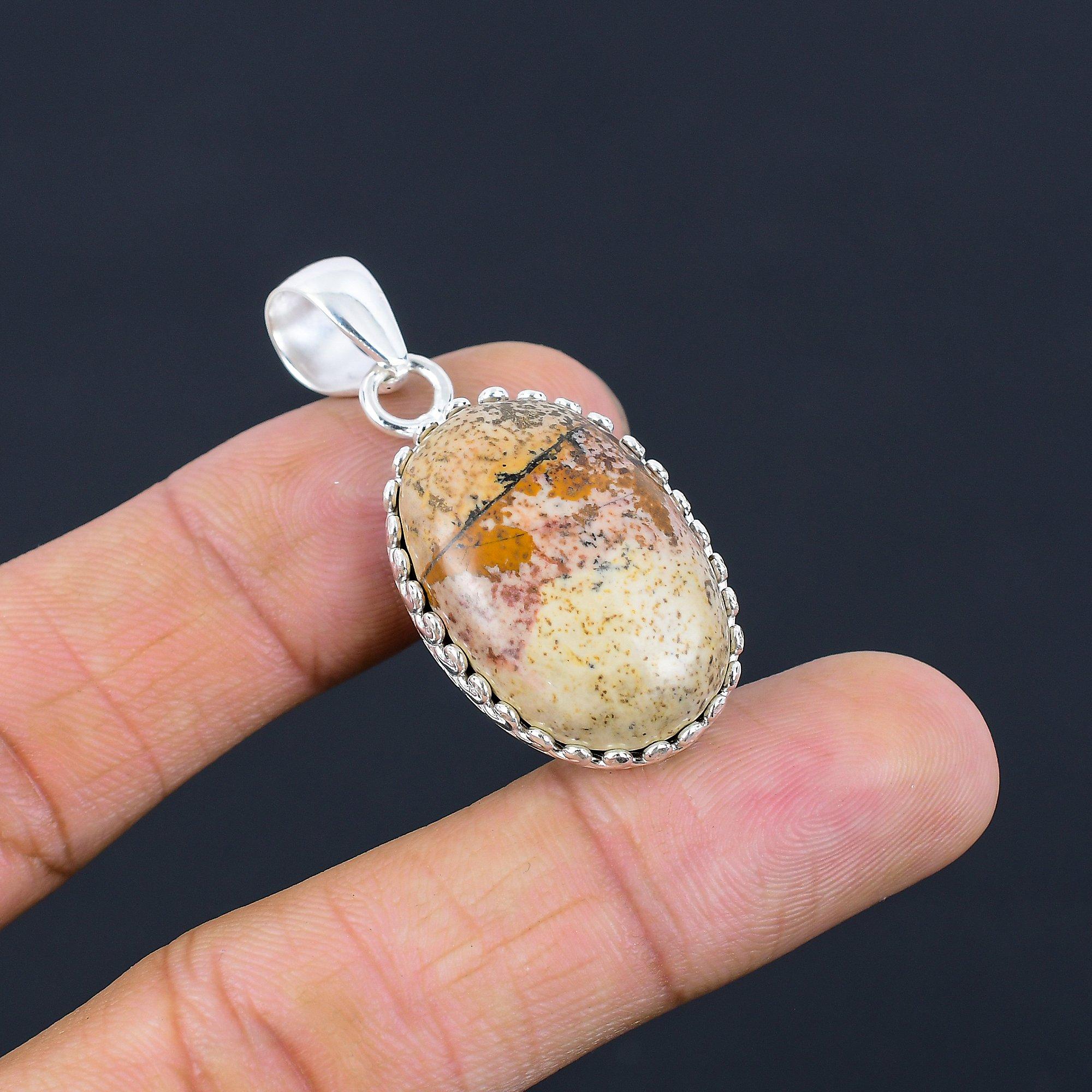 

Easter Sale 925 Sterling Silver Natural Picture Jasper Engagement Mother Pendant