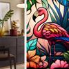 Colorful Retro Flower & Bird PVC Static Cling Removable Window Film