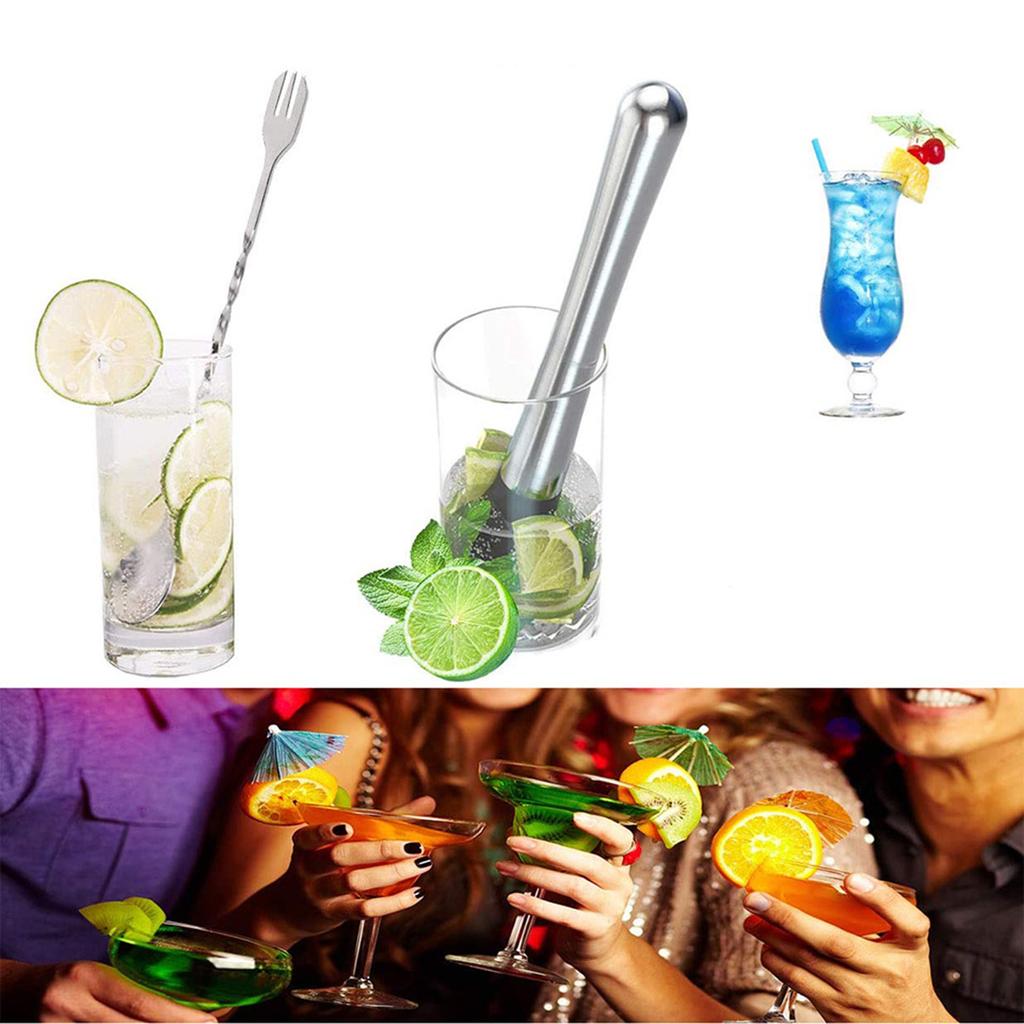 Muddler For Cocktails Bar Spoon  2PCS 9inch Muddler And 10inch Bar Spoon Cocktail Mixing Spoon