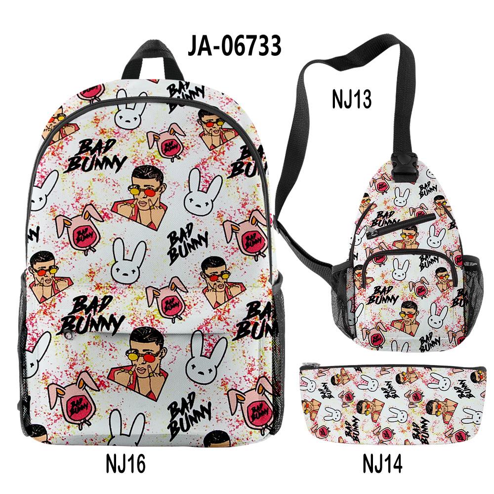 Hip Hop Popular Funny Bad Bunny 3D Print 3pcs/Set Pupil School Bags Travel Laptop Backpack Chest Bag Pencil Case