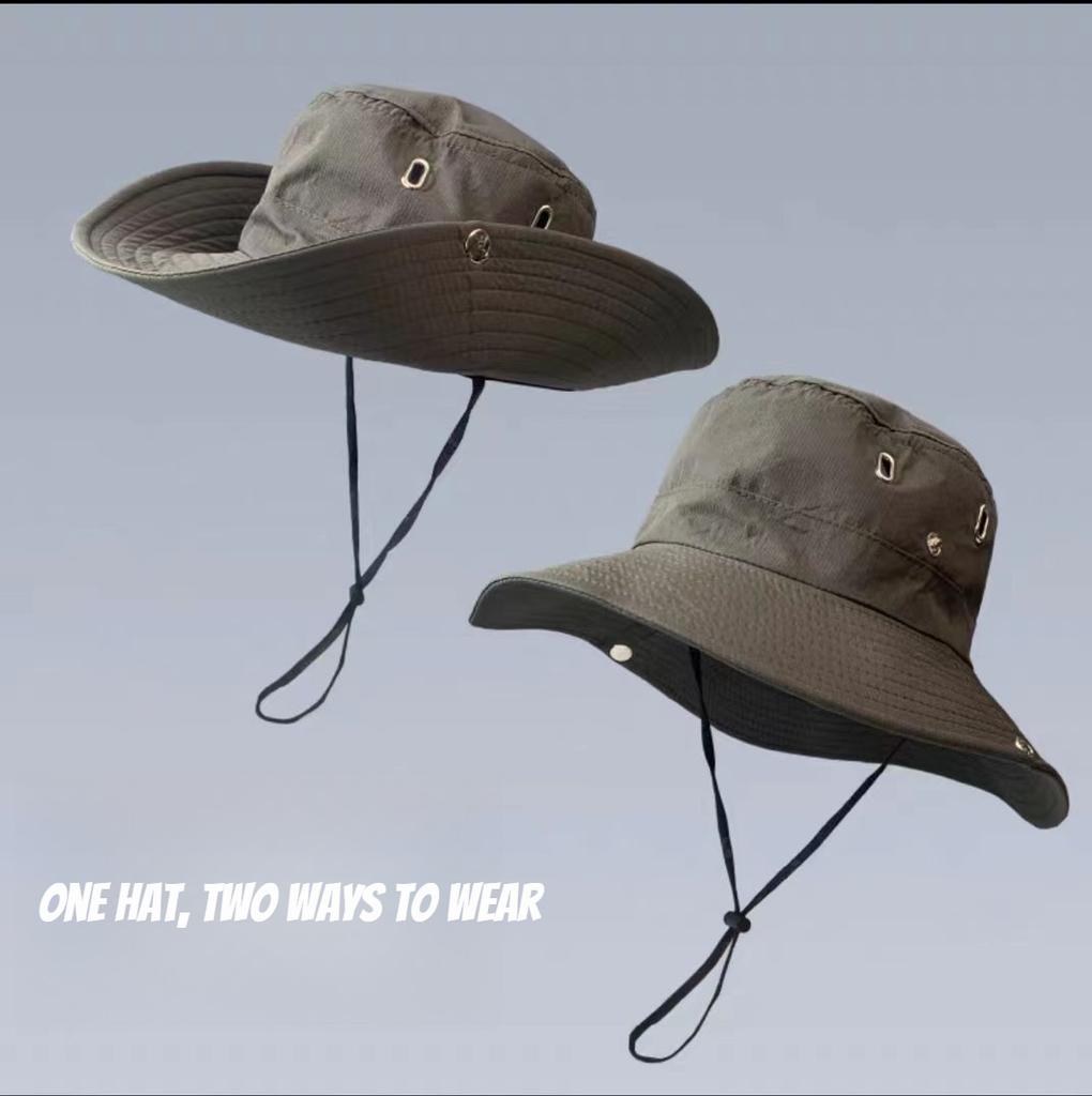 1pc 1pc Summer Men Bucket Hat Outdoor UV Protection Wide Brim Hunting Hiking Fisherman Hat Beach Multi-functional Sunscreen Cap