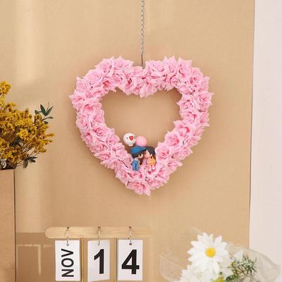 Heart Valentines Wreath Heart Shaped Artificial Flowers Garland Romantic Flower Wreaths Versatile Flower Petal Wreaths For