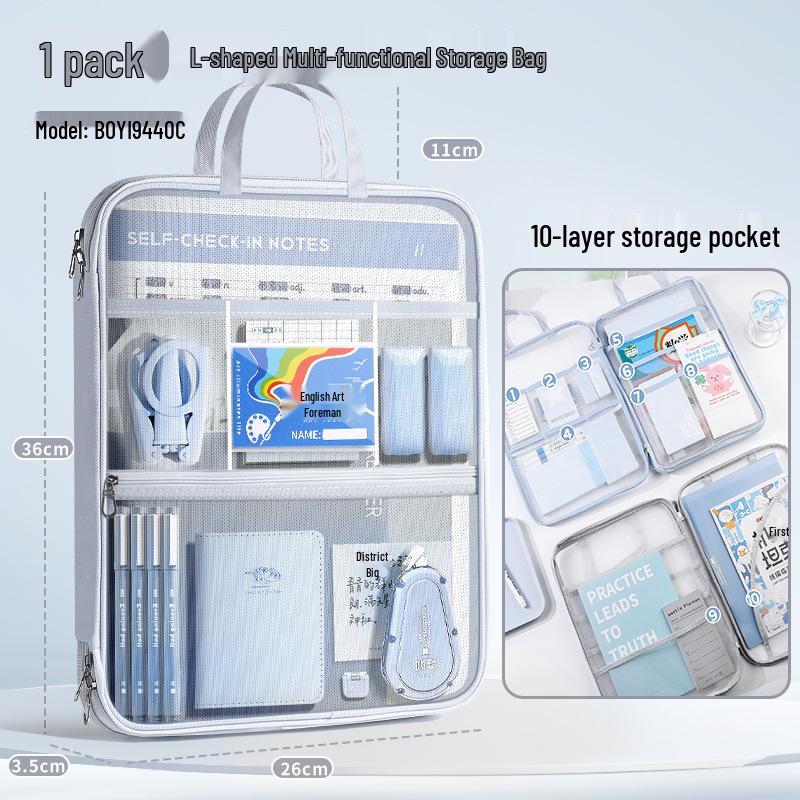 Transparent Mesh Study Bag for Junior High Students - Zippered Stationery & Textbook Organizer