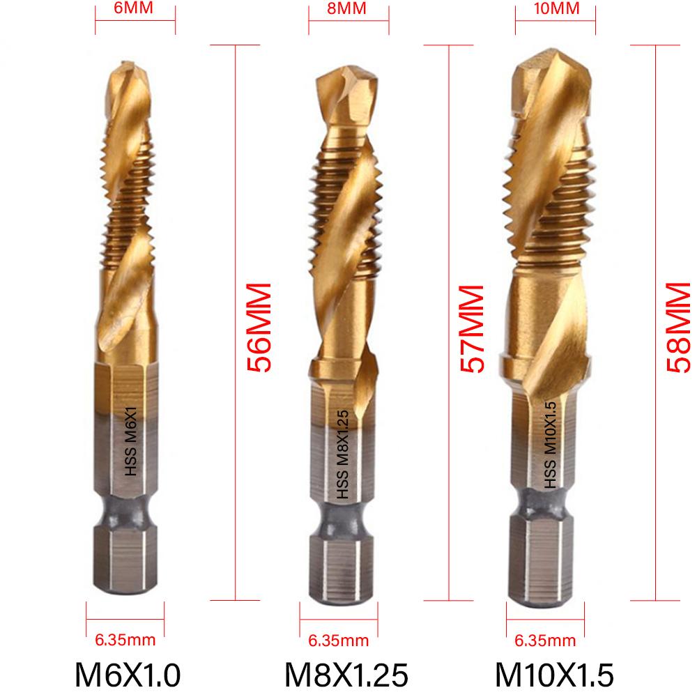 1/6Pcs Tap Drill Bit Set Hex Shank Titanium Plated HSS Screw Thread Bit Screw Machine Compound Tap M3 M4 M5 M6 M8 M10 Hand Tools