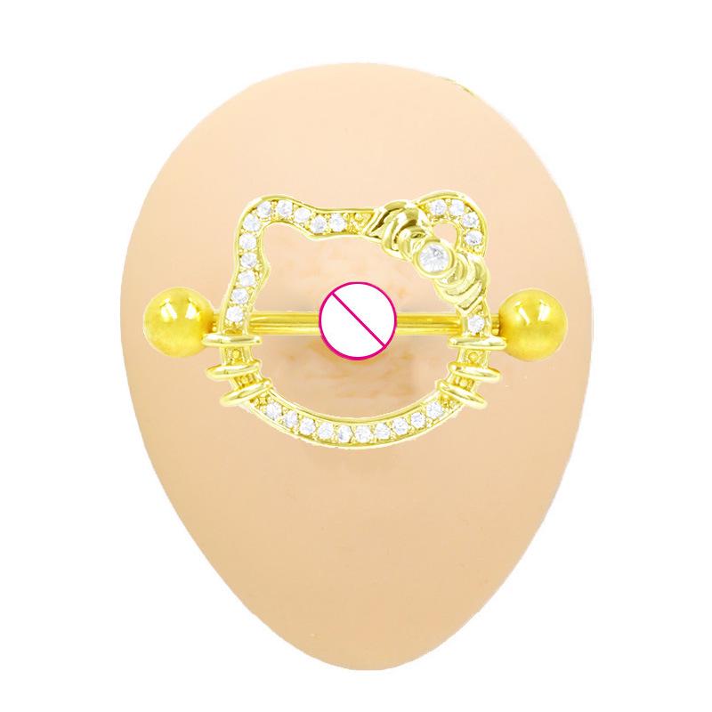 Heart-Shaped Cat Head Zircon Nipple Ring - European and American Fashion