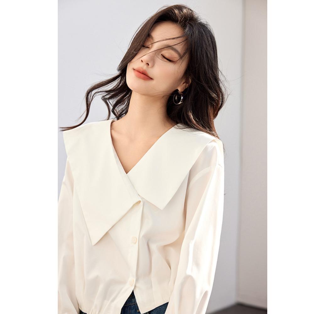 Высококачественная нерегулярная темно-синяя рубашка с воротником — фото 3