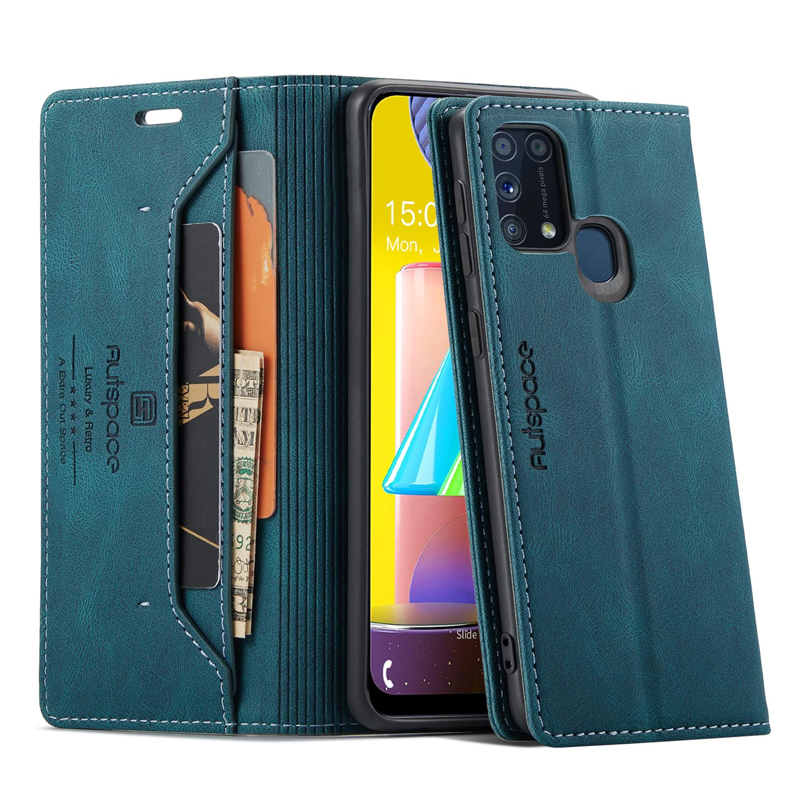 

Для Samsung Galaxy M31 Prime/Galaxy M21s/Galaxy F14 4G/Galaxy M31 Чехол-кошелек AUTSPACE A01 Кожаная подставка-чехол с держателем для карт с RFID-блокировкой Blue