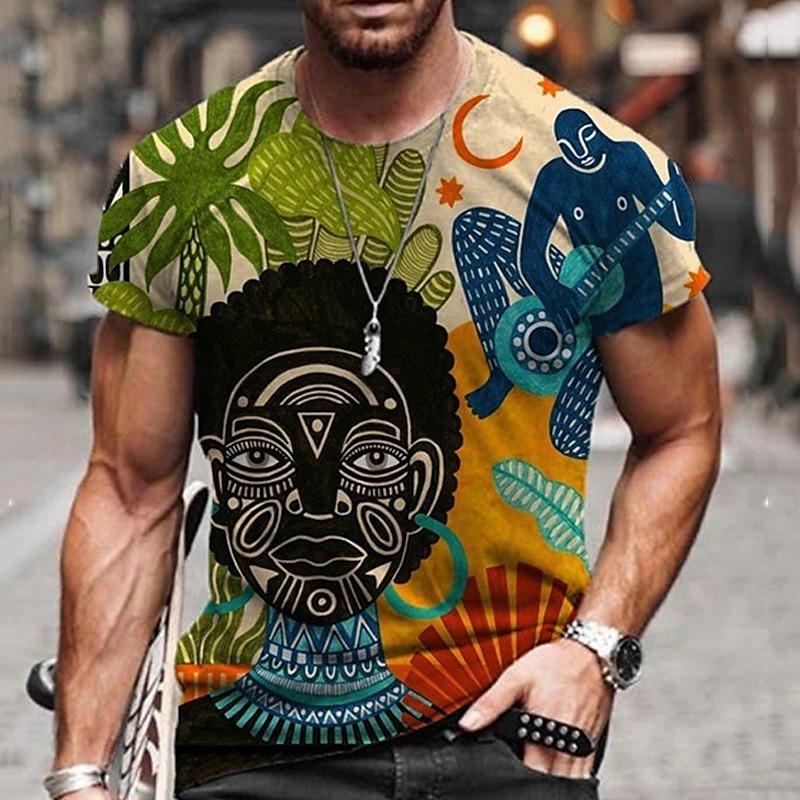 Vintage Ethnic Style Pattern T-Shirts Summer Fashion Trend Short Sleeve Casual Streetwear Loose Mens Clothing 3D Printed Men's T-shirts