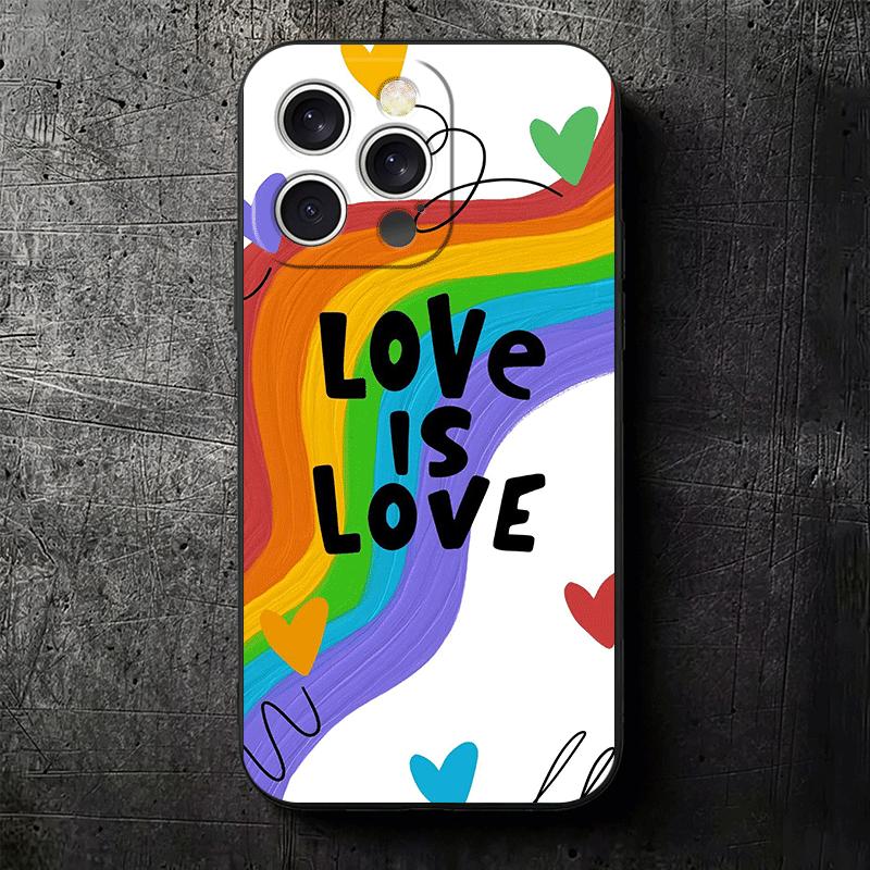 LGBT Rainbow Love Is Love Soft Phone Case for iPhone 16 16E 17 Air 15 Pro Max 14 Plus 13 Mini 11 12 7 Black Cover Back Shell