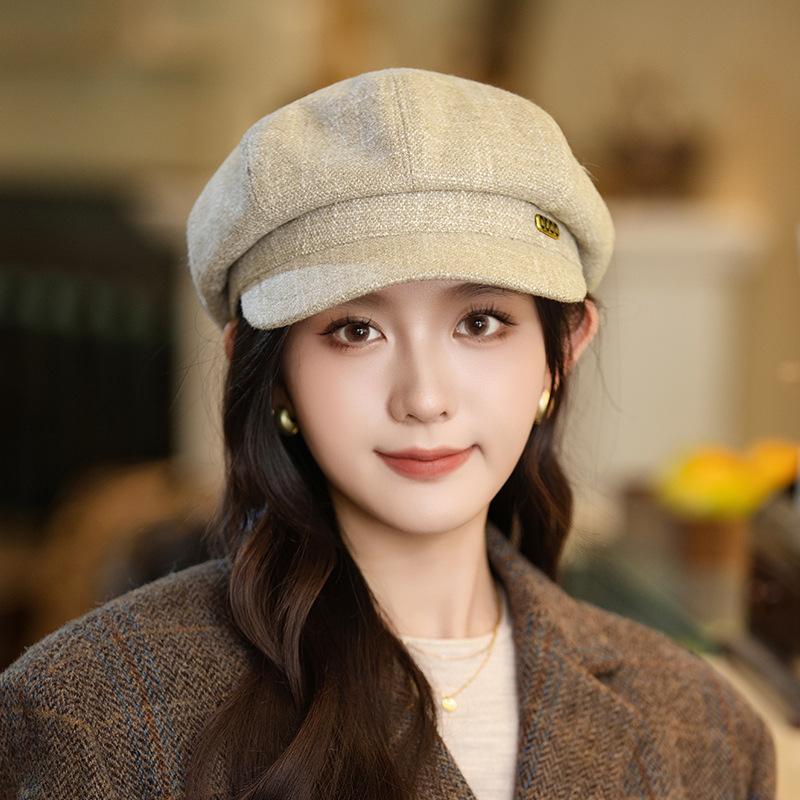 New British Style Hat for Women Showing Their Faces Little Duckball Cap Warm Painter Newspaper  Baby Hat  Casual and Versatile Octagonal Hat