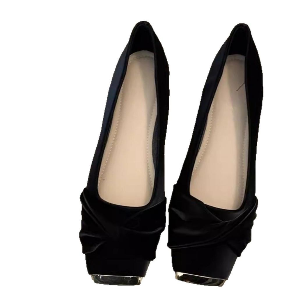 Meitajia Spring and Autumn 2025 New Design Sense Square Head Flat Bottom Low Heel Single Shoes Women's Skirt Temperament Flat Shoes