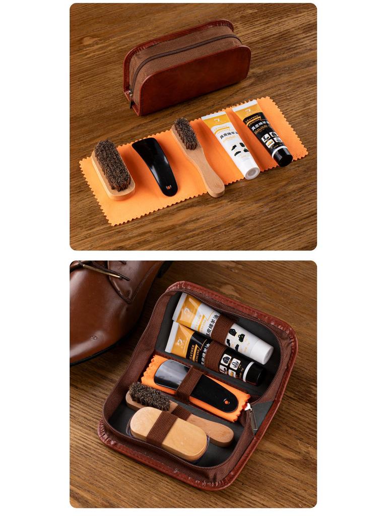 Love Orange 7-Piece Horsehair Brush Shoe Polish & Leather Care Set - Black & Colorless Cleaner with Maintenance Tools