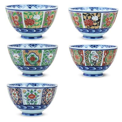 Ctoc Japan Reisschüssel, mehrere Reisschüsseln, Hasami Ware, alter Imari-Stil, Bildwechsel-Reisschüssel, 5er-Set, 841517, 5 Stück, 12 x 7,3 cm