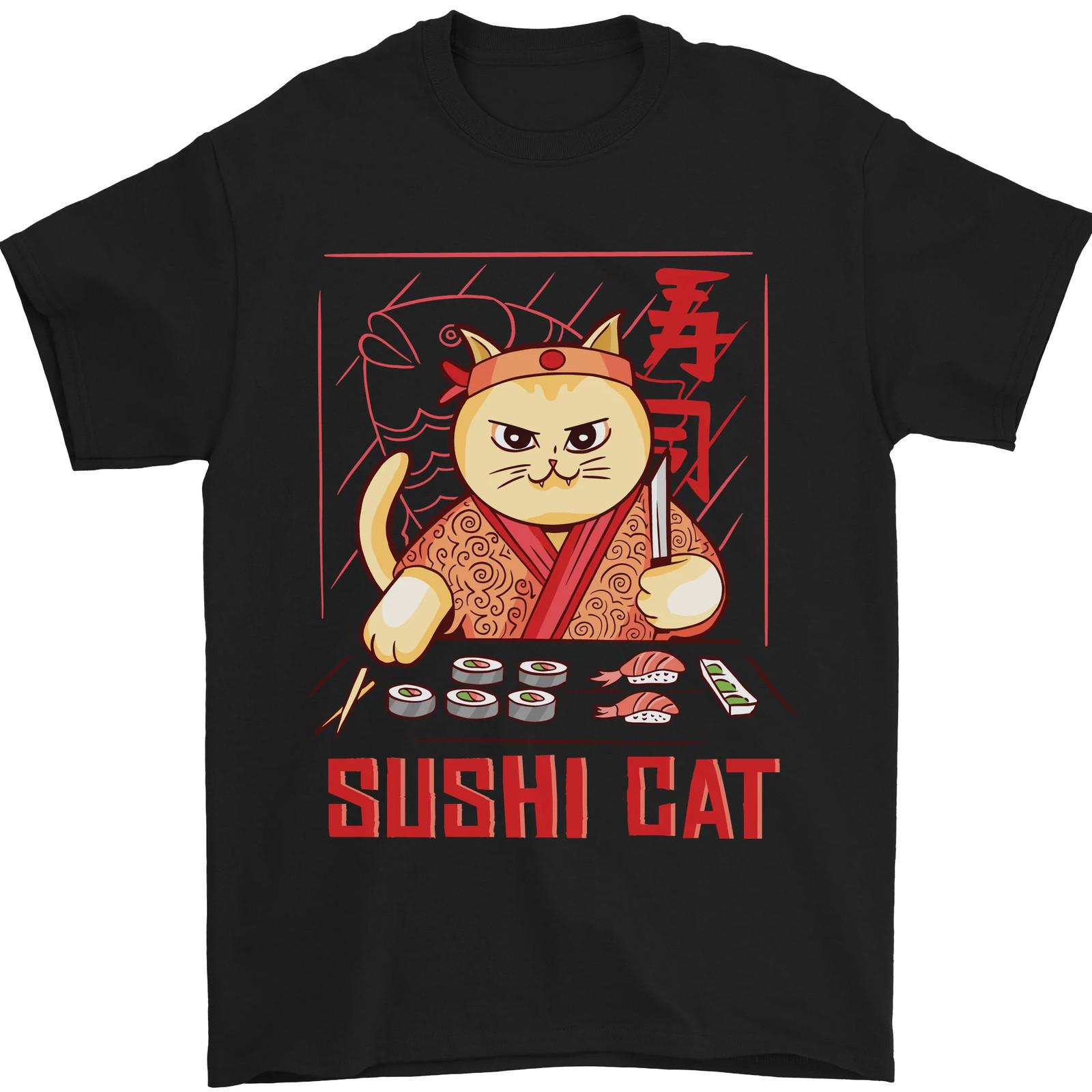 Funny Sushi Cat Food Fish Chef Japan Mens T-Shirt Cotton Unisex T-Shirt XXXL