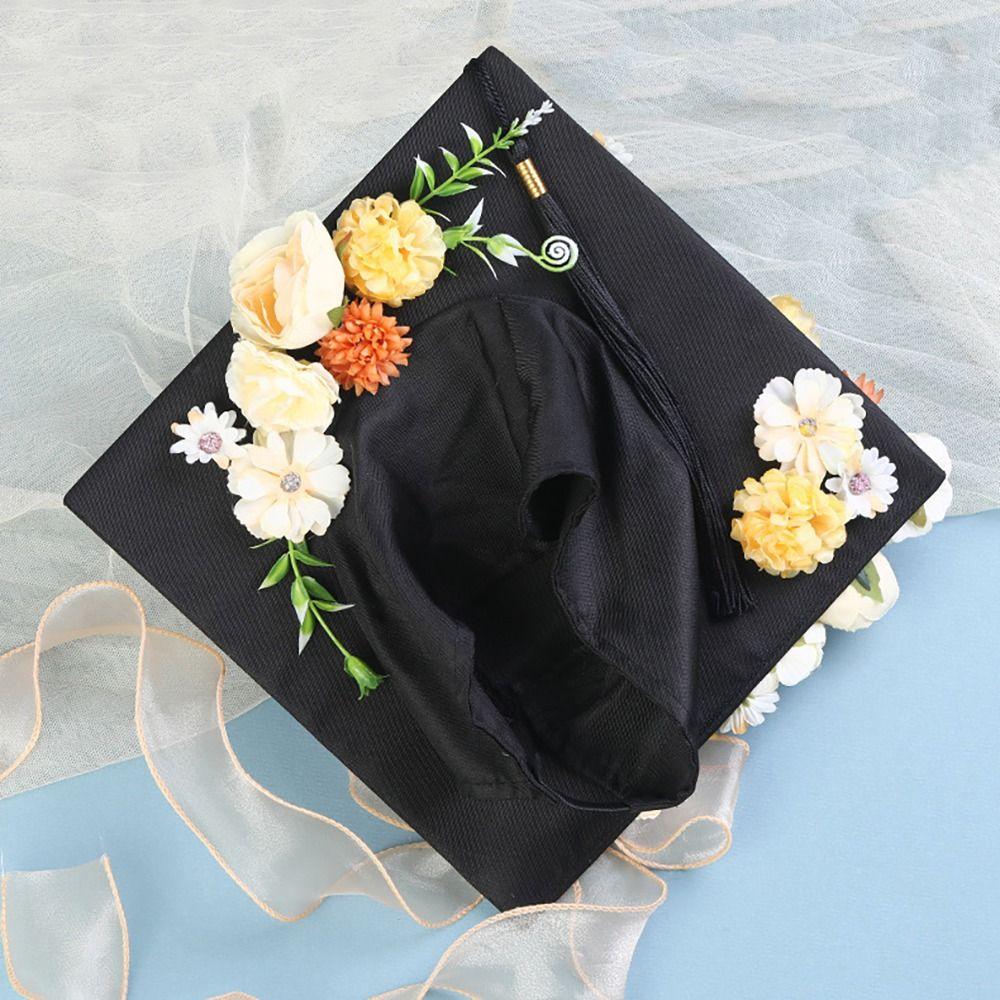 Master Flowers Graduation Cap Doctor Mortar Board Academic Hat with Tassels  Student Supplies