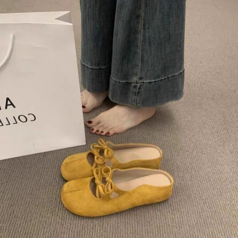

Retro round head bow inner height-increasing bag head half slippers women s summer wear one-pedal wedge slippers 35 лимонно-желтый