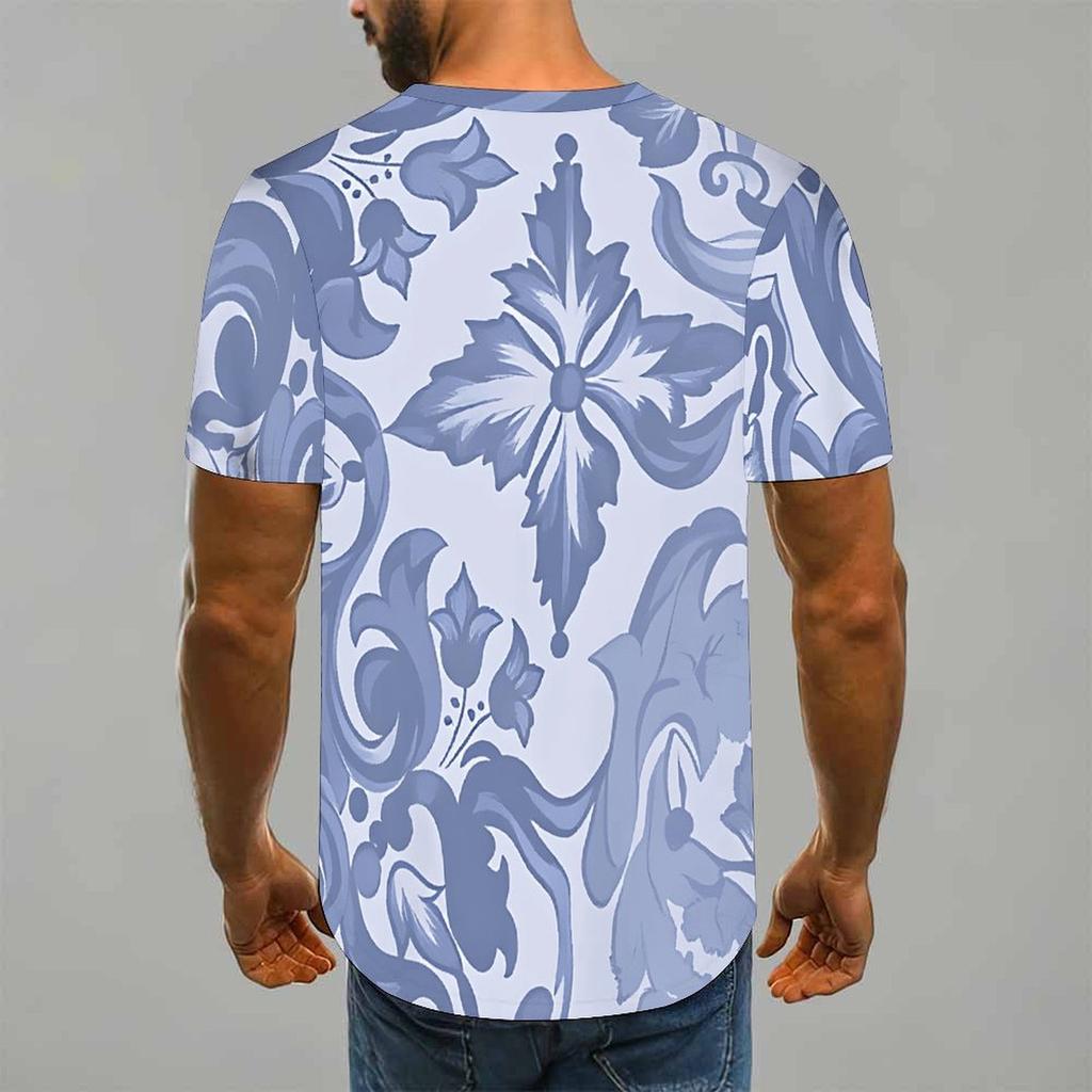 Women Short Sleeve Crew Neck T Shirt Dark Navy Pink Hibiscus Green Tropical Palm Leaf Print Top