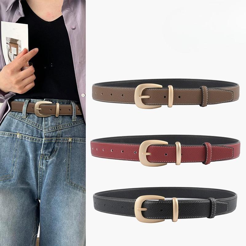 Lychee Pattern Head Layer Cowhide Genuine Leather Women's Belt Versatile High-end Leather Belt with Jeans Casual Trousers Women's Style