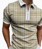 Trendy Geometric Pattern Short-Sleeve Zip Polo Shirt for Men