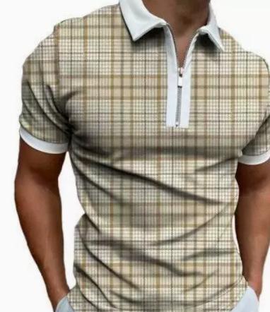 Trendy Geometric Pattern Short-Sleeve Zip Polo Shirt for Men
