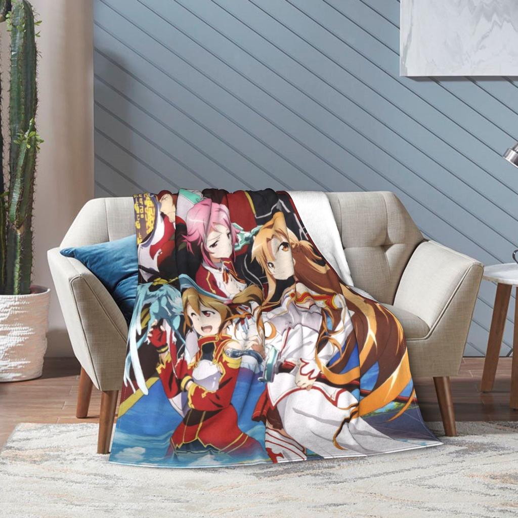Super Soft Sword Art Online Kirito Asuna Throw Blanket Fleece Flannel Lightweight Blanket Cozy Fluffy Blankets All Season Use