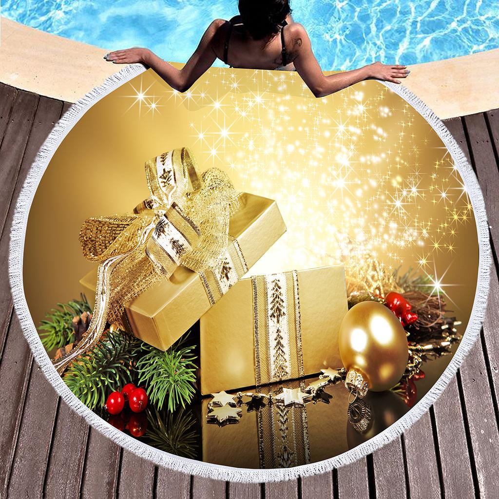 Gift Box Round Beach Towel, Superfine Polyester Sand Resistant Beach Blanket, Absorbent Quick Dry Portable Pool Towel Picnic Mat