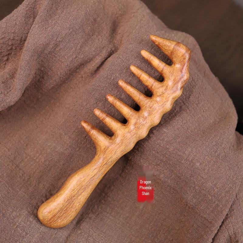 Sandalwood Wide-Tooth Comb for Curly Hair - Large Size, Portable, Unisex Head Therapy & Massage.