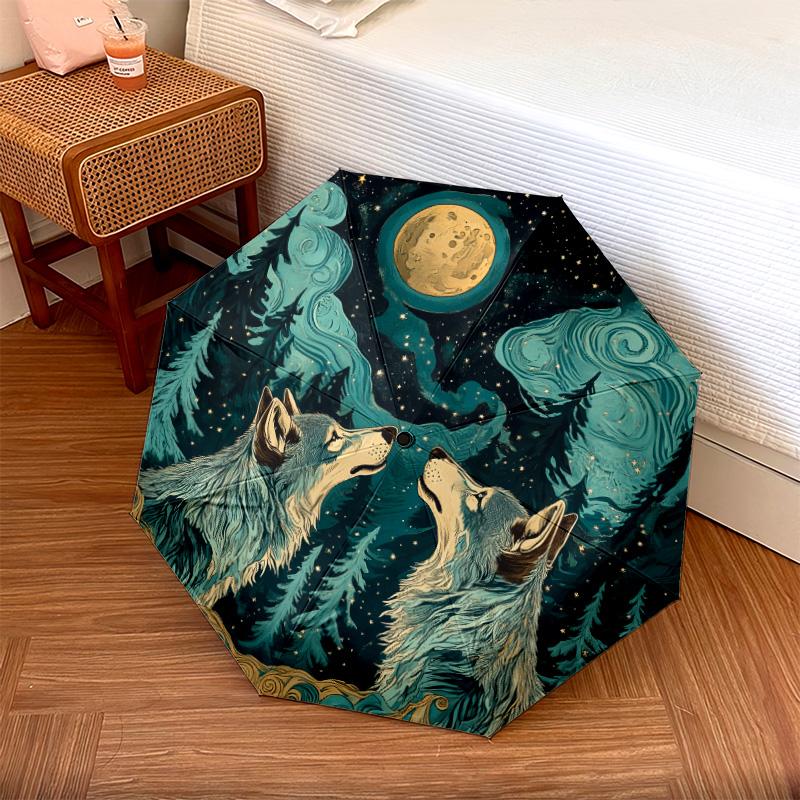 Wolfsmuster, automatisch faltbarer Regenschirm, tragbares und faltbares Design, 8 Rippen, ein Weihnachts- oder Geburtstagsgeschenk.