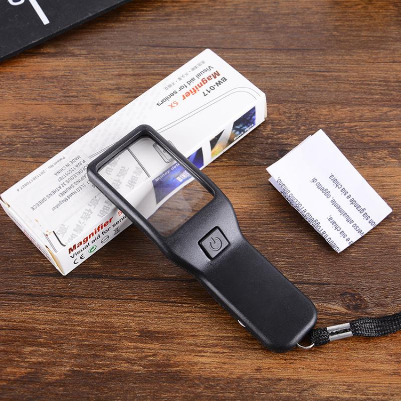 2X Loupes Multicolor Handheld Portable Reading Magnifier with Money Detector Uv with Led Pocket Magnifying Glass for Inspecting