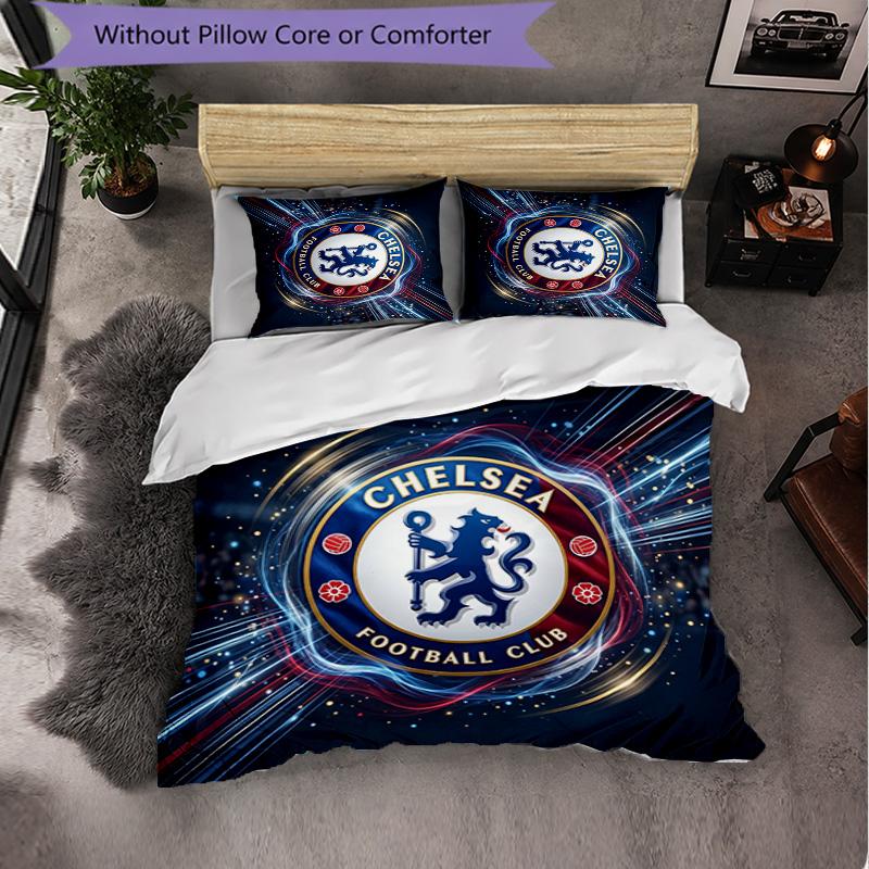 Chelsea FC Pattern 3 Pieces Bedding Set Soft Microfiber Duvet Cover with Pillow Cases for Bedroom