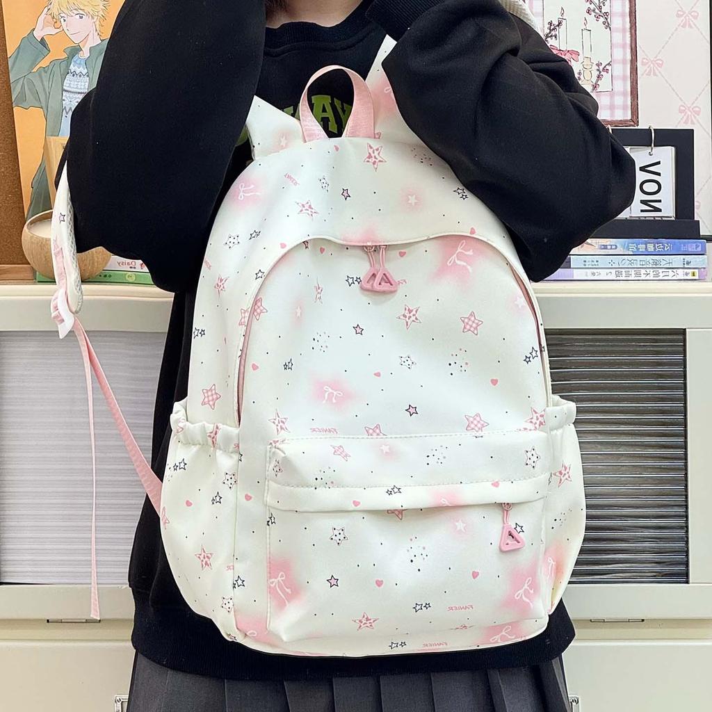 Schoolbag Cute Girl Star Printed Backpack Female Middle School High School Student Campus Large Capacity Lightweight Schoolbag Simple Backpack