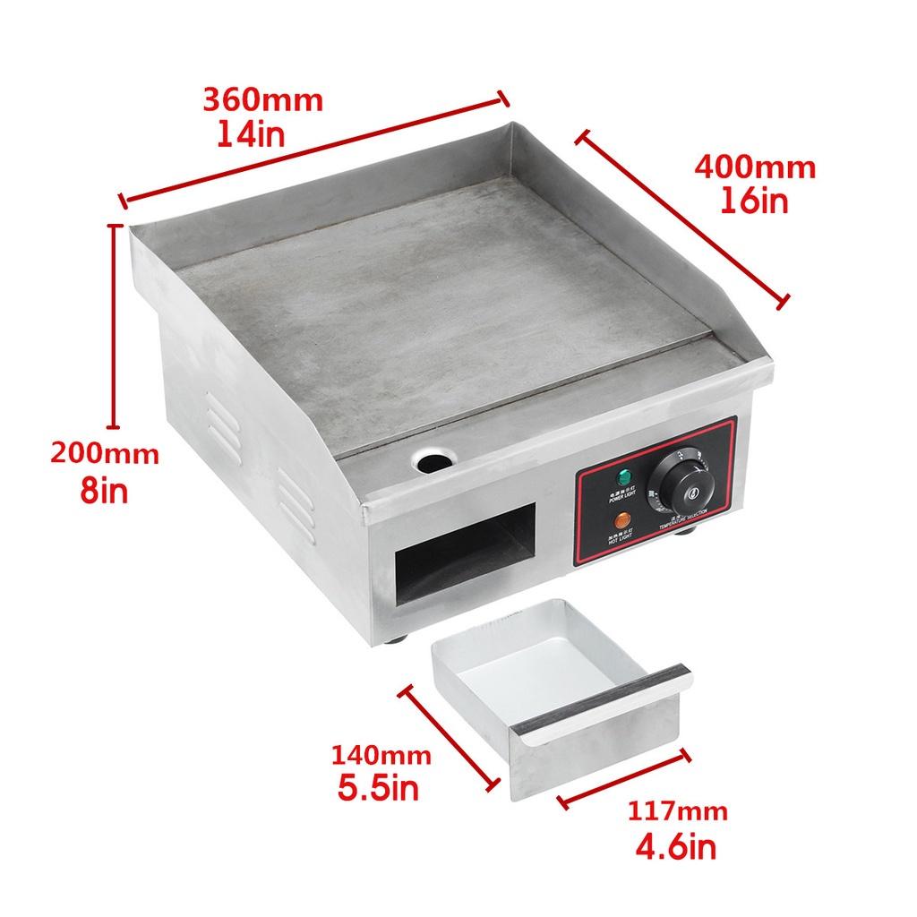 220V Electric Countertop Griddle 16Inch Stainless Steel Adjustable Temp Control Restaurant Grill Smokeless Grill BBQ Griddle 1500W