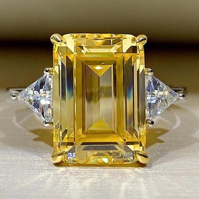 Zweifarbiger rechteckiger Diamantring, hoher Kohlenstoffgehalt, 10 g große rosa und gelbe Diamanten
