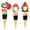 Leak Proof Wine Saver Christmas Theme Stopper, Santa Snowman Garland Pattern, Zinc Alloy Festive Bottle Reusable Cork Insert with Silicone Sealing