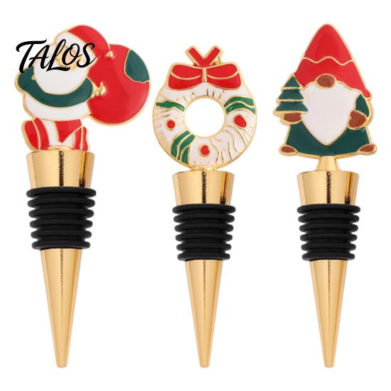 Leak Proof Wine Saver Christmas Theme Stopper, Santa Snowman Garland Pattern, Zinc Alloy Festive Bottle Reusable Cork Insert with Silicone Sealing