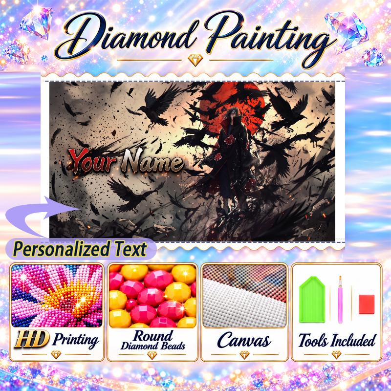 Personalized Itachi Uchiha Diamond Art Custom Name 5D Diamond Painting Full Drill DIY Craft