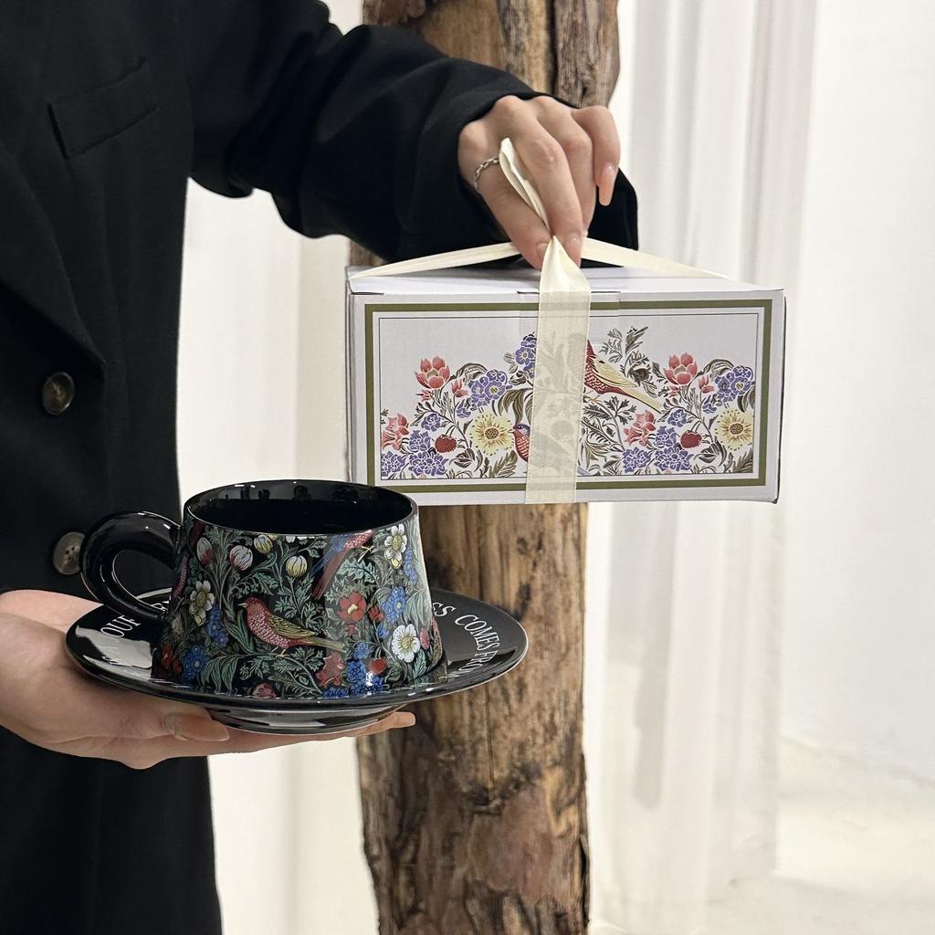 Morris Flower and Bird Riddle Coffee Cup Saucer Afternoon Tea Latte Milk Cup Birthday Gift Souvenir Gift Box Set