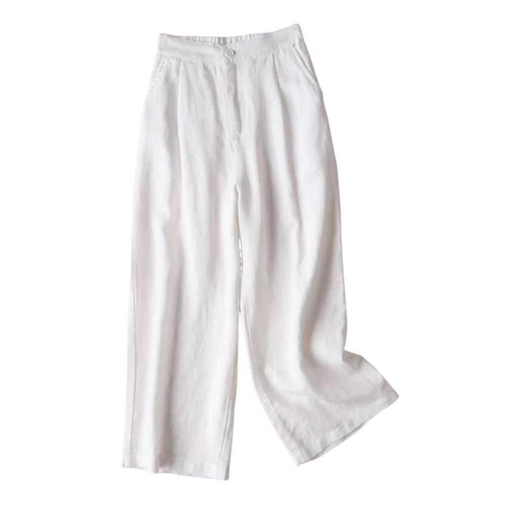 

Женские брюки с высокой талией, застежкой-молнией, повседневные брюки, однотонные, прямые, широкие, длинные брюки для отдыха, повседневная одежда M белый